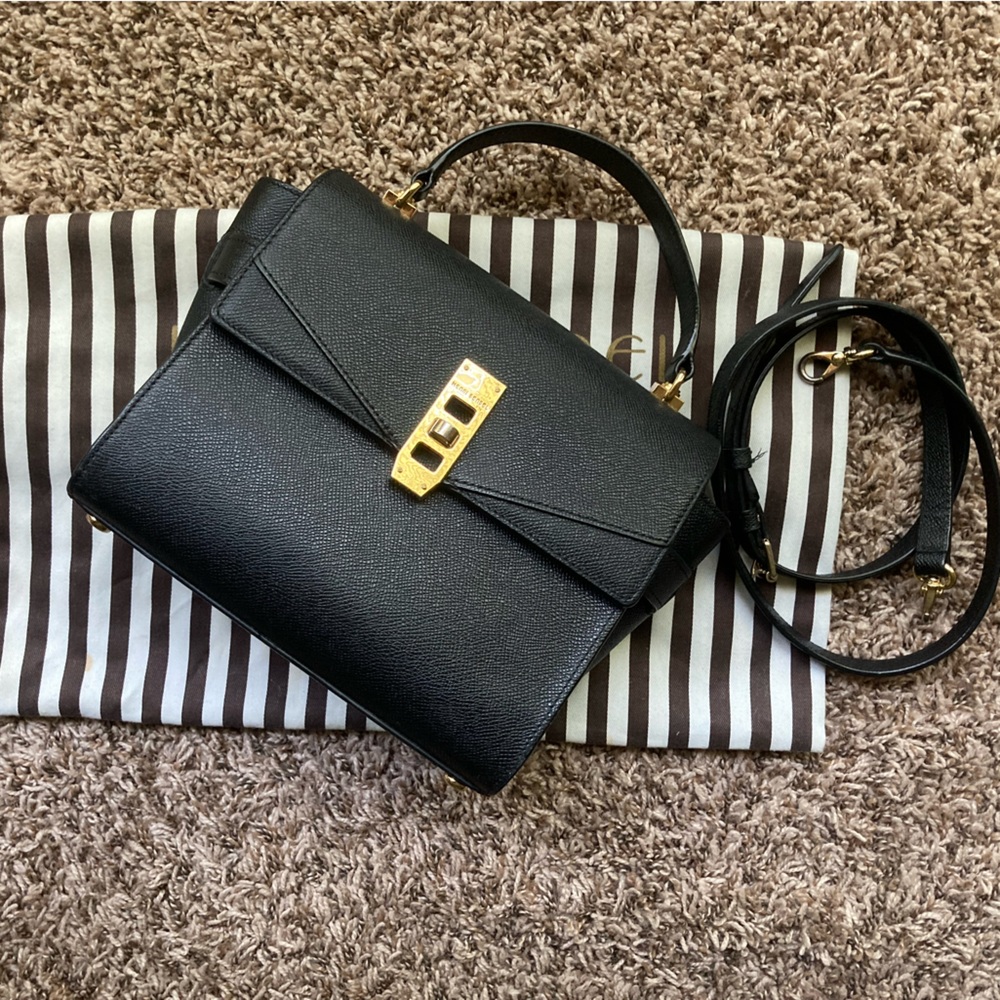Henri Bendel 59th Street Black Leather Bag w/ Stap